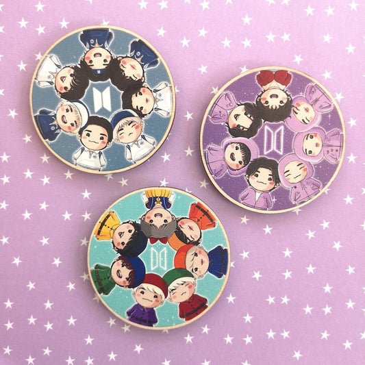 Eco Friendly Wooden 2 Inch Pin - BTS OT7 Rounds