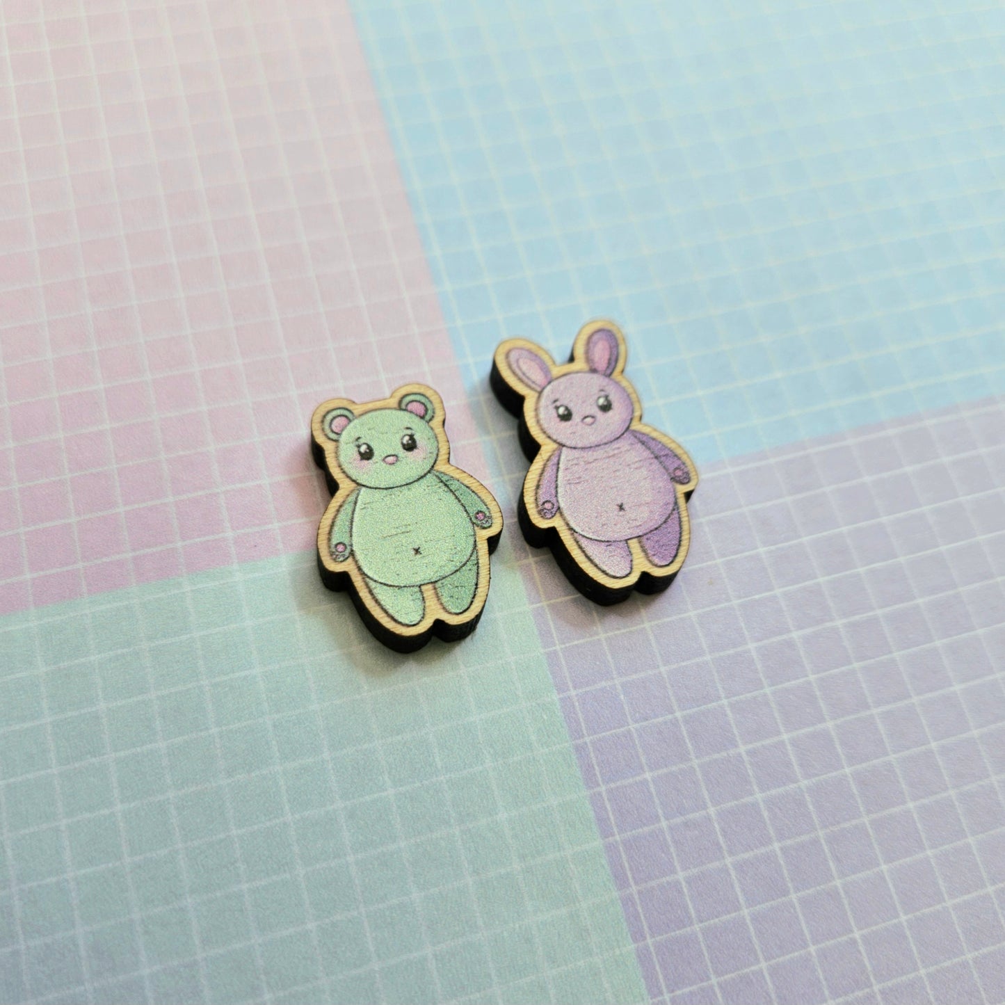 Eco Friendly Wooden 1 Inch Filler Pin - Bunny and Bear Taekook Taehyung and Jungkook