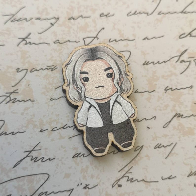 Eco Friendly Wooden 1.5 Inch Pin - Chishiya and Kuina Chibi