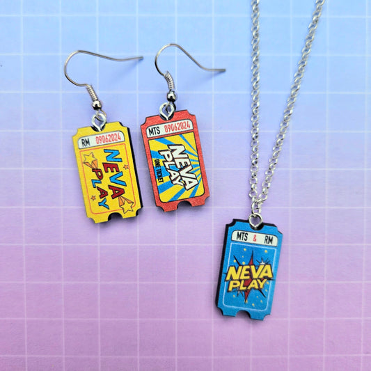Eco Friendly 1 Inch Wooden Dangle Earrings and Necklace - Neva Play Tickets Set