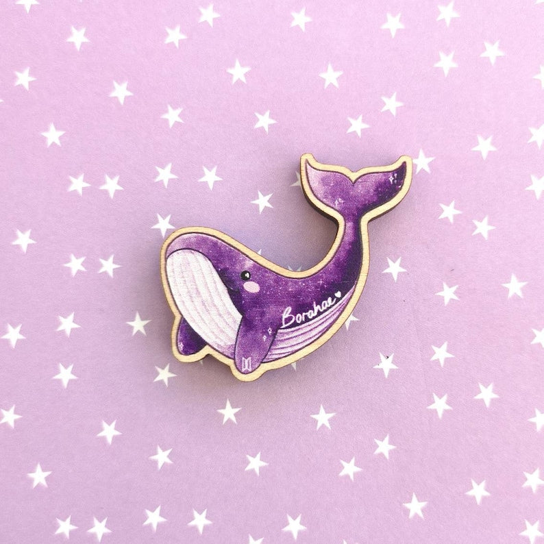 Eco Friendly Wooden 1.5 Inch Pin - BTS Bora Whale