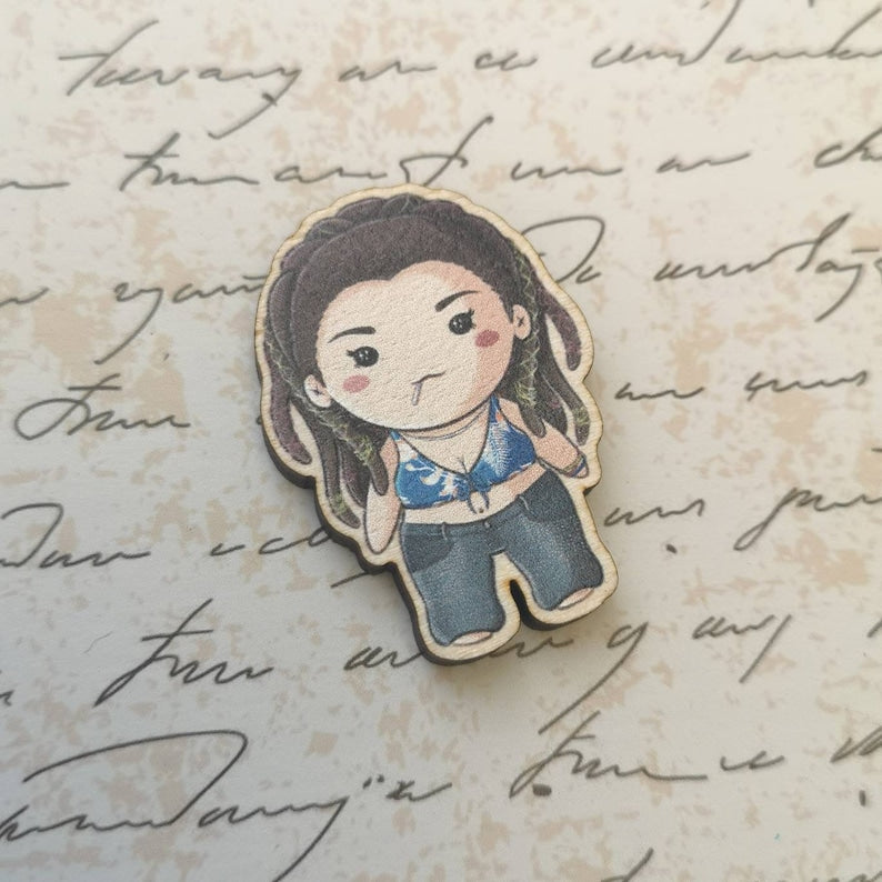 Eco Friendly Wooden 1.5 Inch Pin - Chishiya and Kuina Chibi