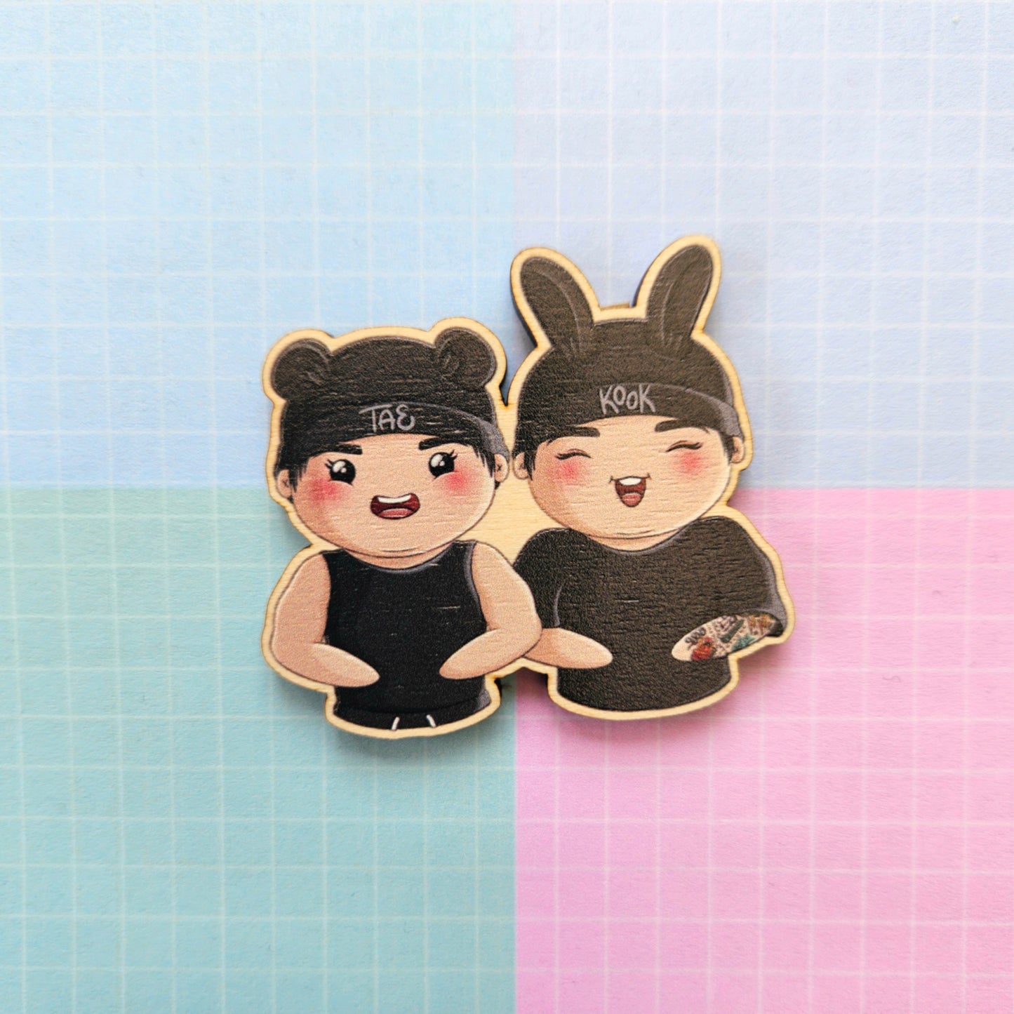 Eco Friendly Wooden 2 Inch Pin - Buff Boys Taekook Jungkook Taehyung