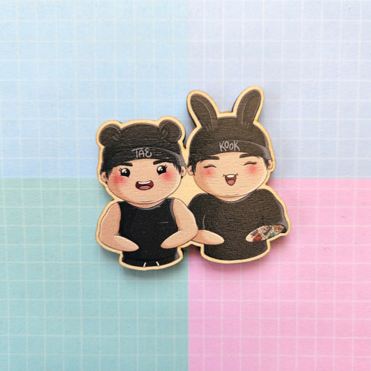 Eco Friendly Wooden 2 Inch Pin - Buff Boys Taekook Jungkook Taehyung