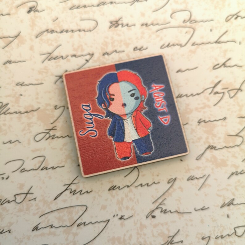 Eco Friendly Wooden 1.5 Inch Pin - Min Yoongi Suga Agust D BTS D-Day Tour