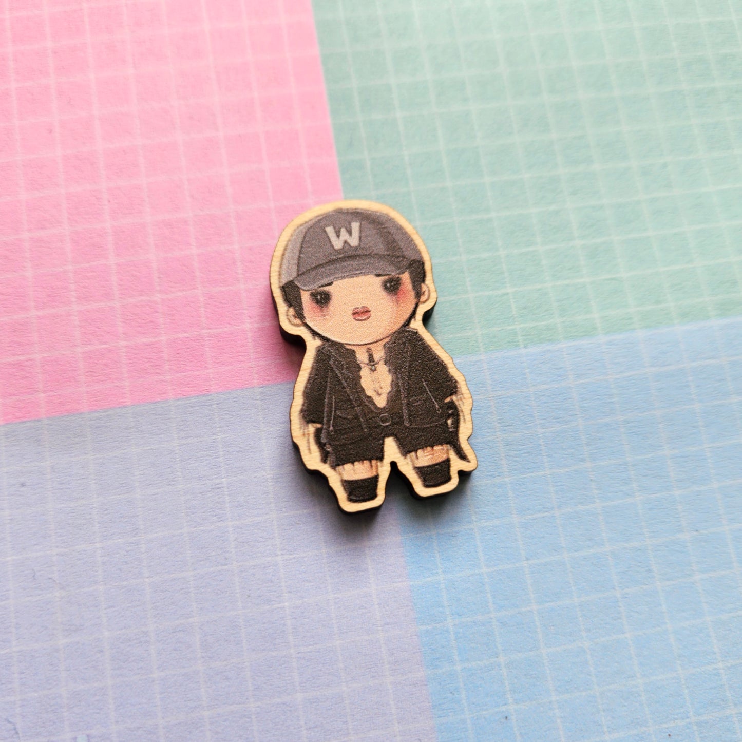 Eco Friendly Wooden 1.5 Inch Pin - The Rose Woosung 44 Forget Forever Chibi