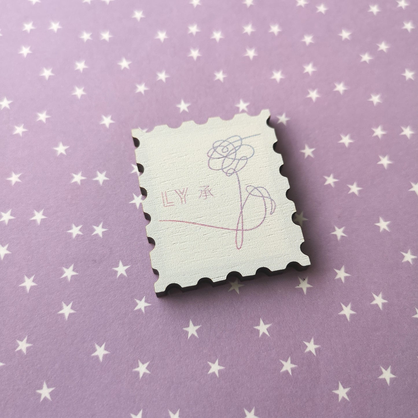 Eco Friendly Wooden 1.5 Inch Pin - BTS OT7 Song Stamps