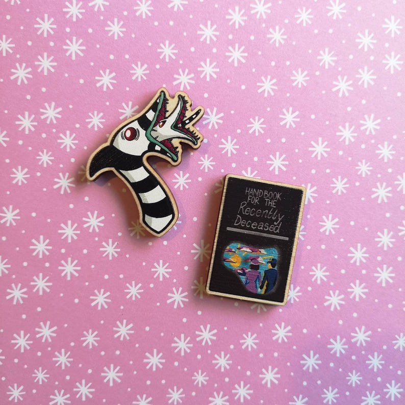 Eco Friendly Wooden 1.5 Inch Pin - Beetle Handbook and Sandworm