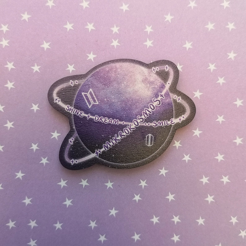 Eco Friendly Wooden 2 Inch Pin - BTS OT7 Mikrokosmos Planet