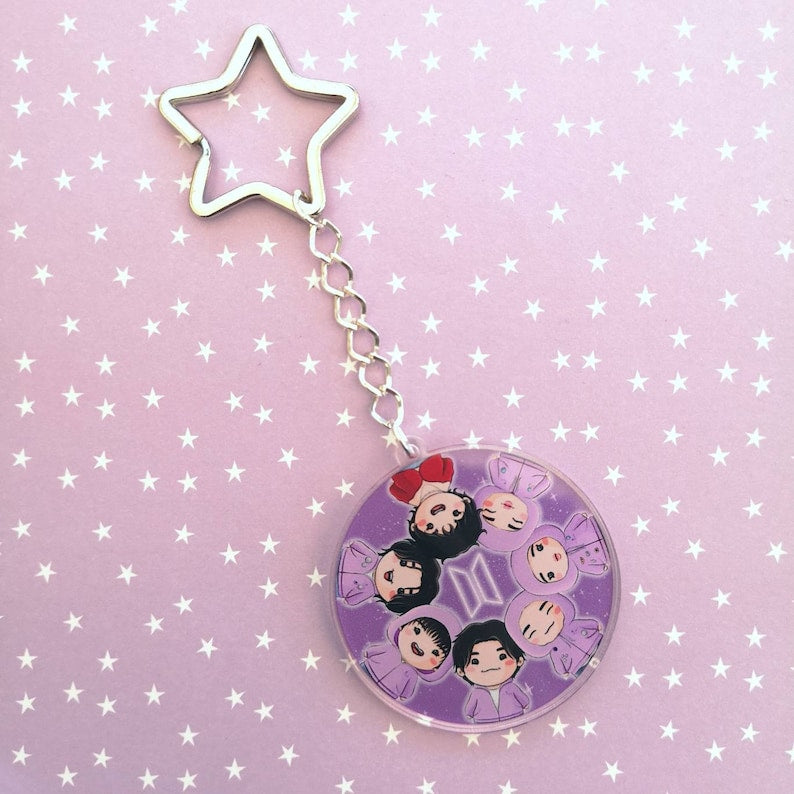 Eco Friendly Acrylic Double Sided 2 Inch Keychain - BTS OT7 Busan Concert