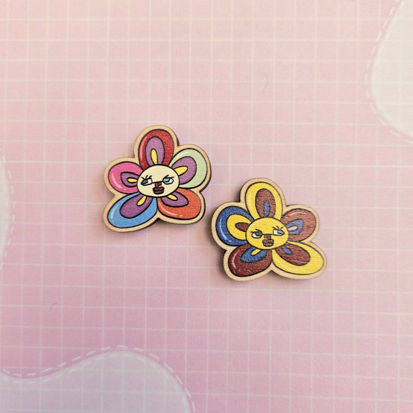 Eco Friendly Wooden 1 Inch Filler Pin Pair - Taehyung V Flower Pair
