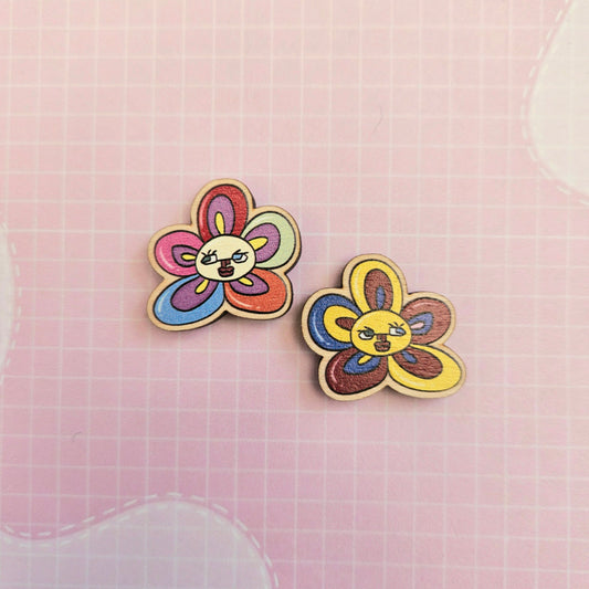 Eco Friendly Wooden 1 Inch Filler Pin Pair - Taehyung V Flower Pair