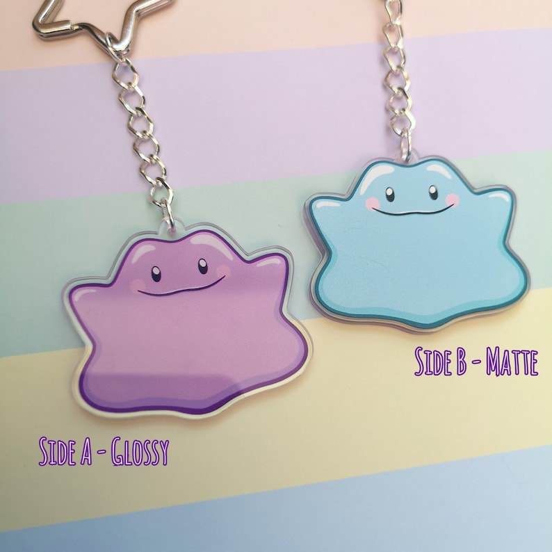 Eco Friendly Acrylic Double Sided 2 Inch Keychain - Normal Purple and Shiny Blue Ditto