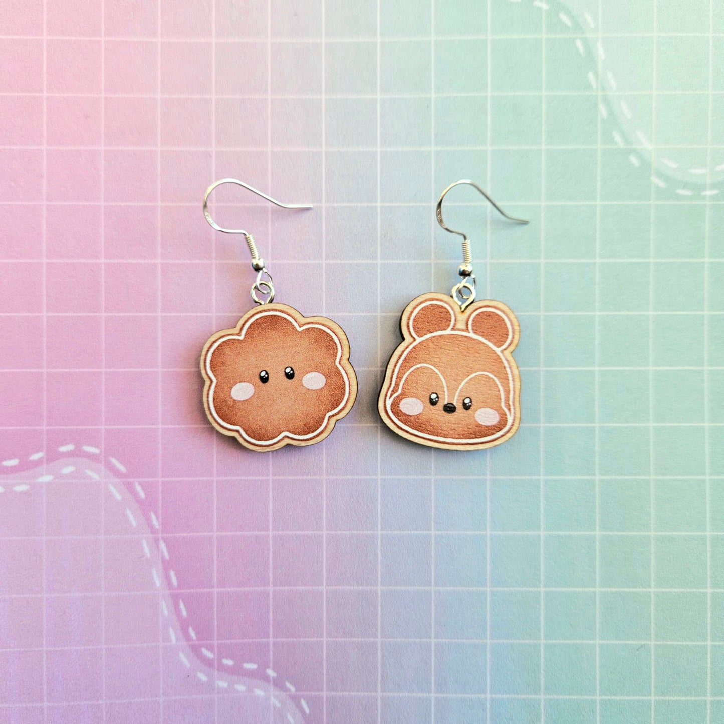 Mix and Match Eco Friendly 1 Inch Wooden Dangle Earrings - Gingerbread Cookies