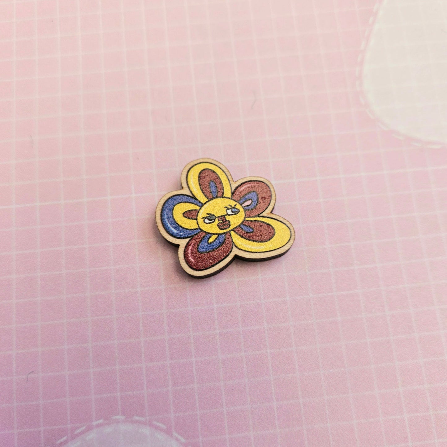 Eco Friendly Wooden 1 Inch Filler Pin Pair - Taehyung V Flower Pair