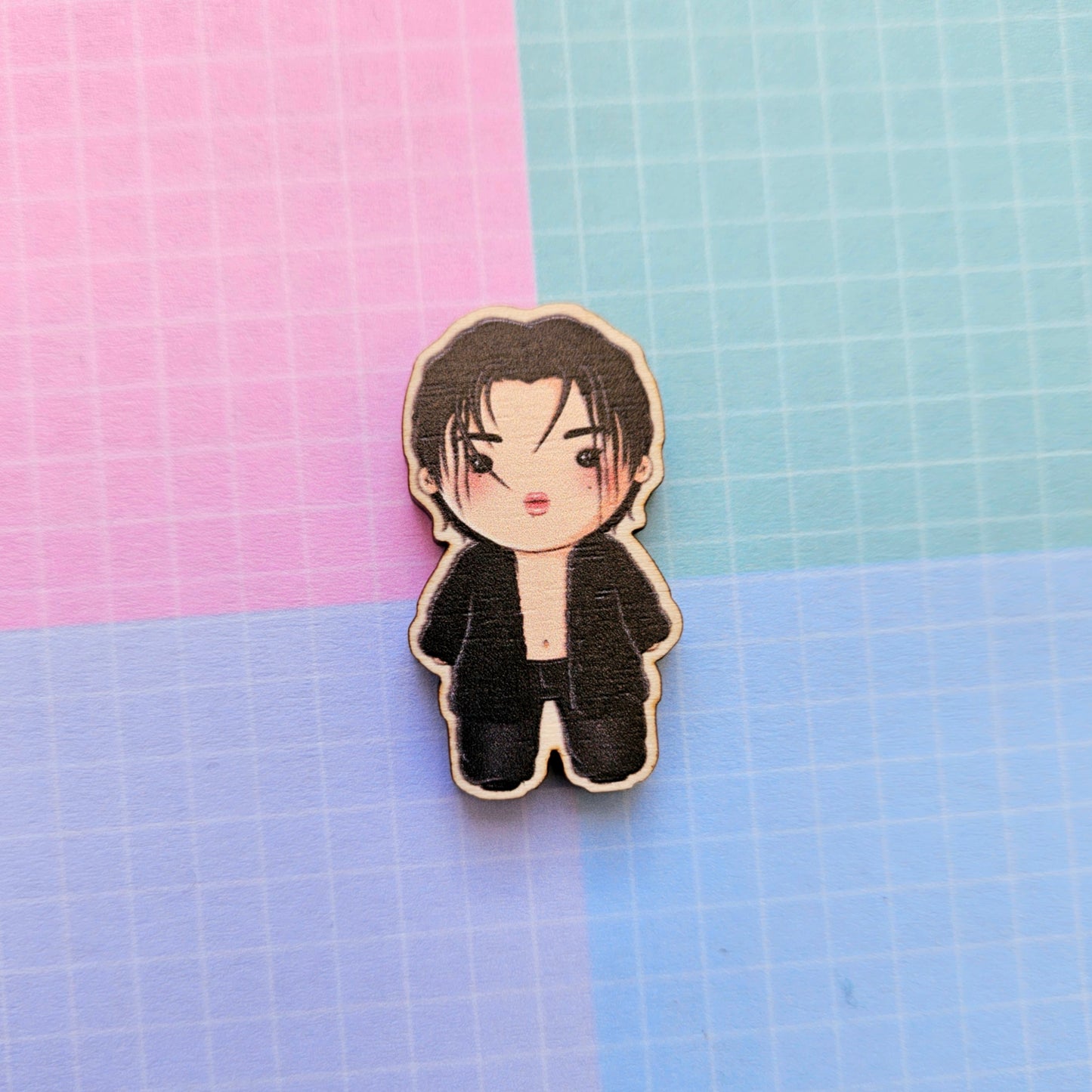 Eco Friendly Wooden 1.5 Inch Pin - Kim Taehyung V Winter Ahead Chibi