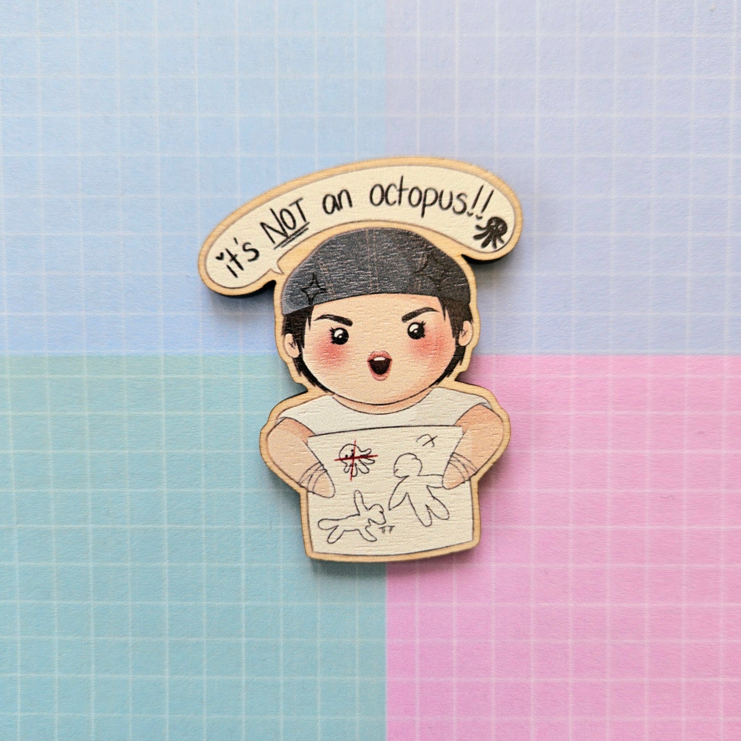 Eco Friendly Wooden 2 Inch Pin - Octopus Live Jin