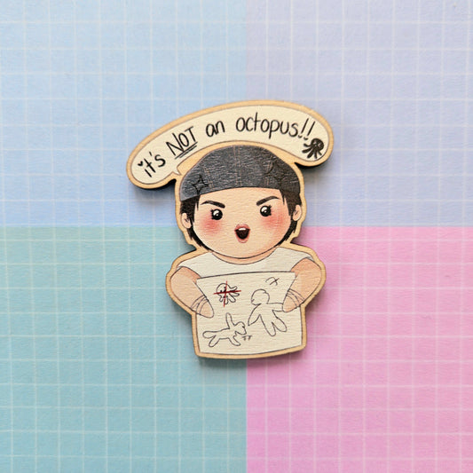 Eco Friendly Wooden 2 Inch Pin - Octopus Live Jin