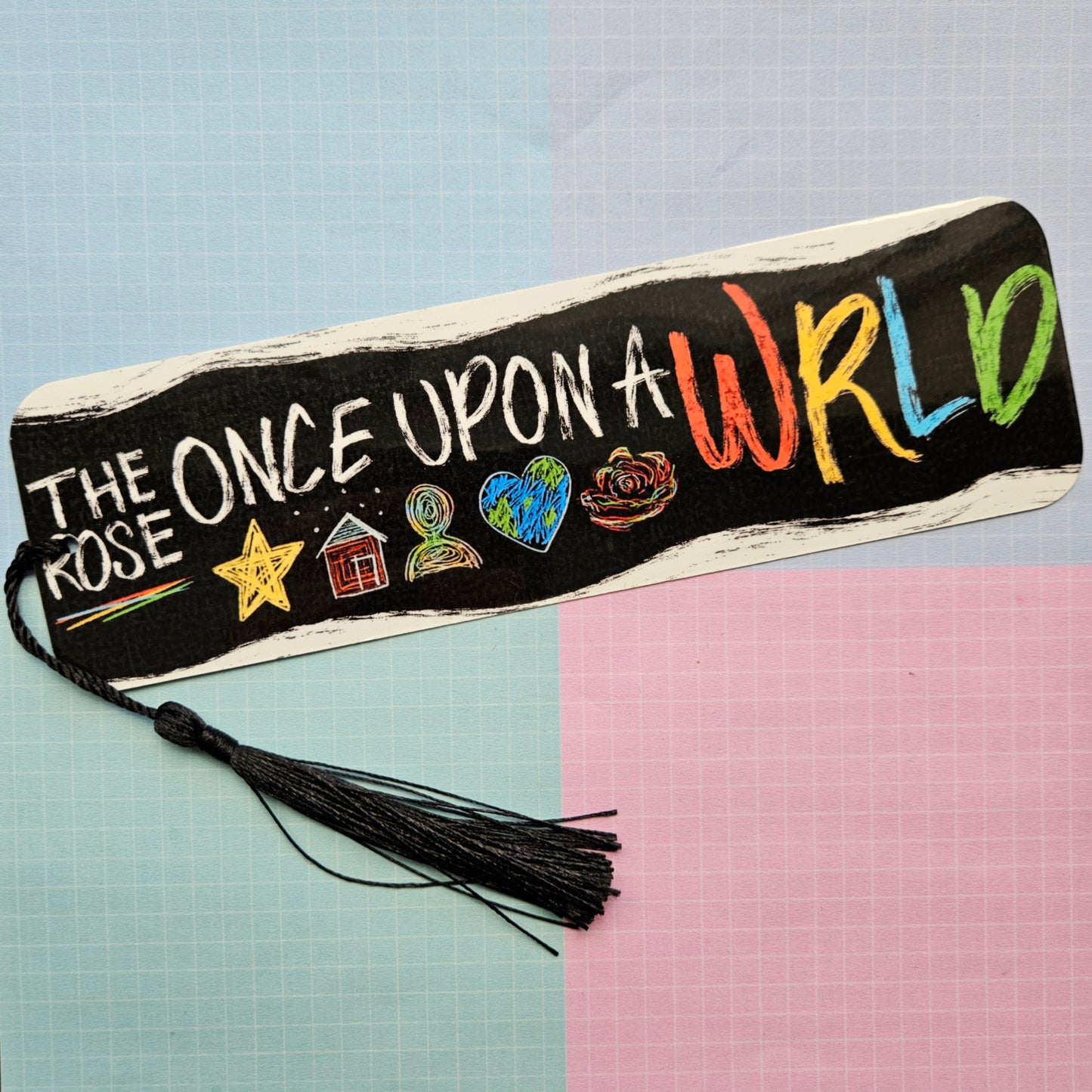Double Sided Laminated Bookmark with Tassel - Once Upon a WRLD