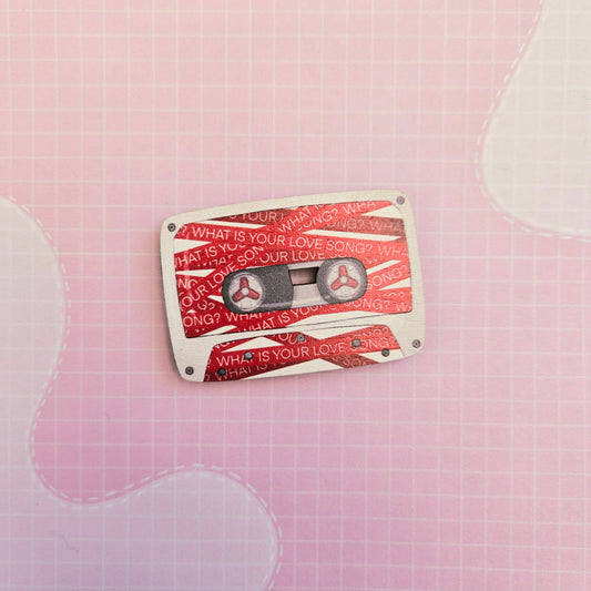 Eco Friendly Wooden 2 Inch Pin - Love Song Cassette