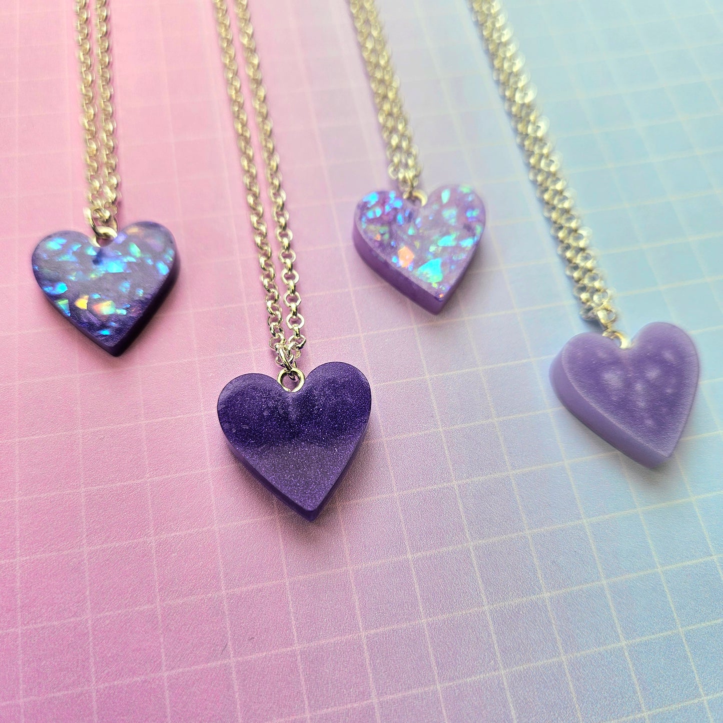 Handmade Resin Necklace Small - Purple or Lilac Bora Heart