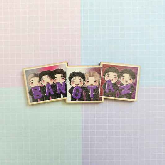 Eco Friendly Wooden 3 Inch Pin - Bangtan Polaroids