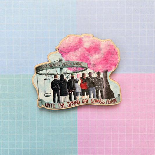 Eco Friendly Wooden 2.5 Inch Pin - BTS OT7 Bangtan Spring Day