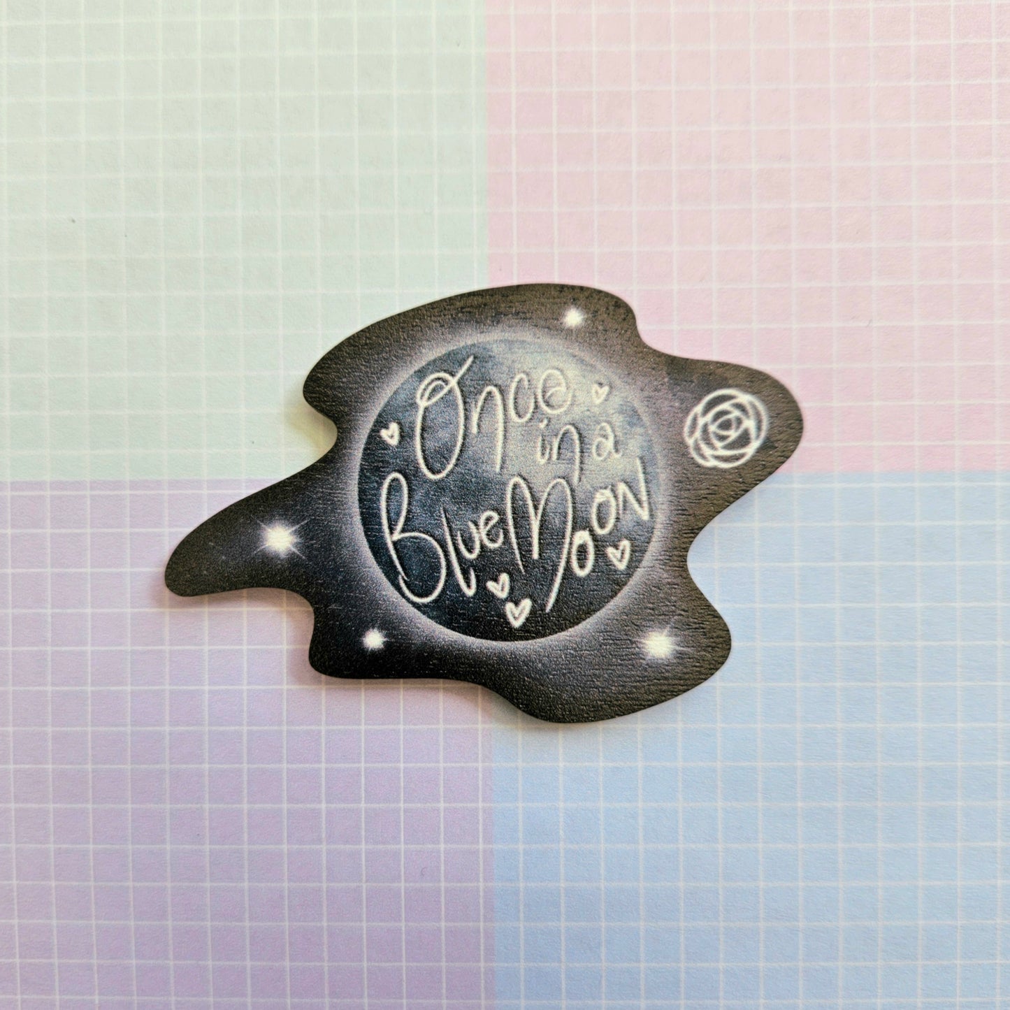 Eco Friendly Wooden 2 Inch Pin - Blue Moon