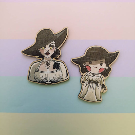 Eco Friendly Wooden 2 Inch Pin - Lady Dimitrescu