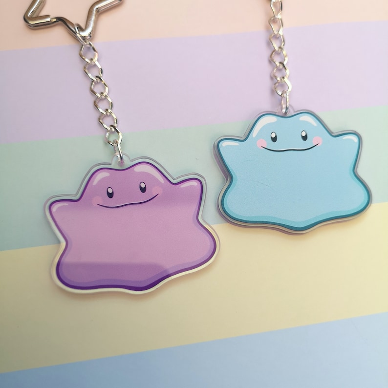 Eco Friendly Acrylic Double Sided 2 Inch Keychain - Normal Purple and Shiny Blue Ditto