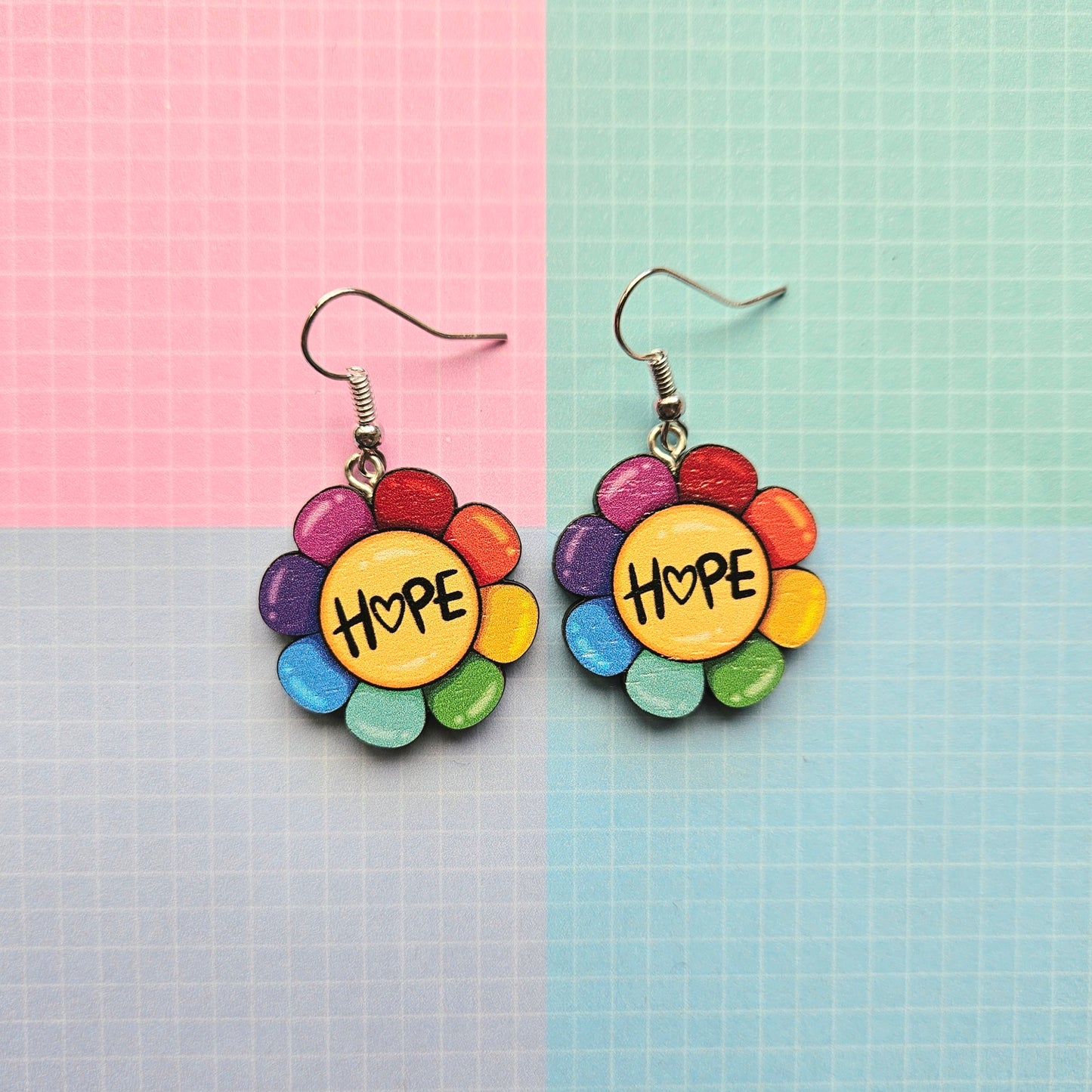 Eco Friendly 1 Inch Wooden Dangle Earrings - Hope Flowers