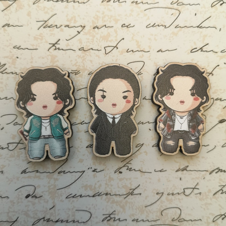 Eco Friendly Wooden 1.5 Inch Pin - Min Yoongi Suga Agust D BTS Chibi