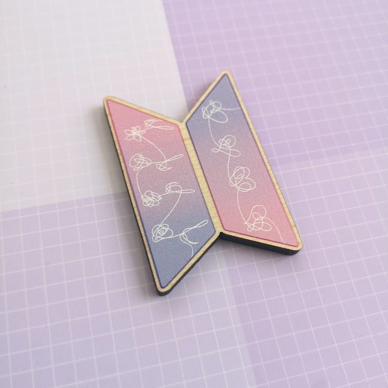 Eco Friendly Wooden 2 Inch Pin - BTS OT7 Love Yourself Logo
