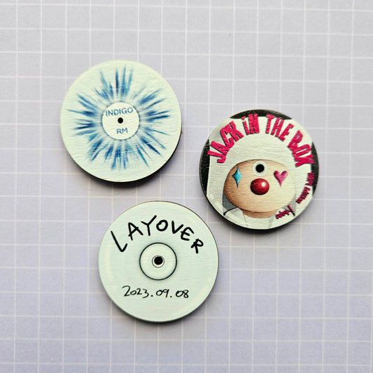 Eco Friendly Wooden 1.5 Inch Pin - Indigo Layover Jack In The Box Vinyl CD