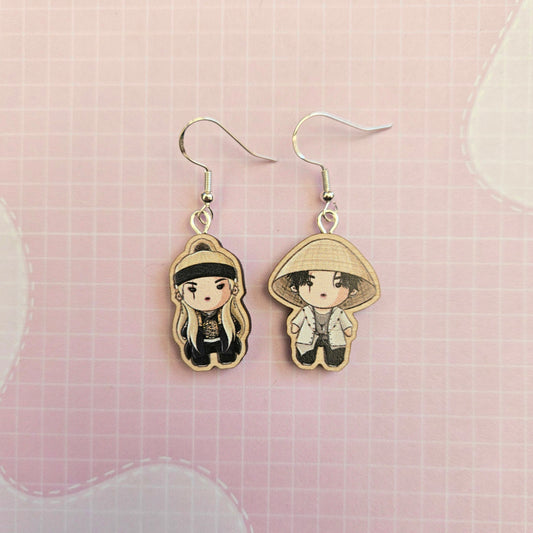 Eco Friendly 1 Inch Wooden Dangle Earrings - Agust D Daechwita Minis