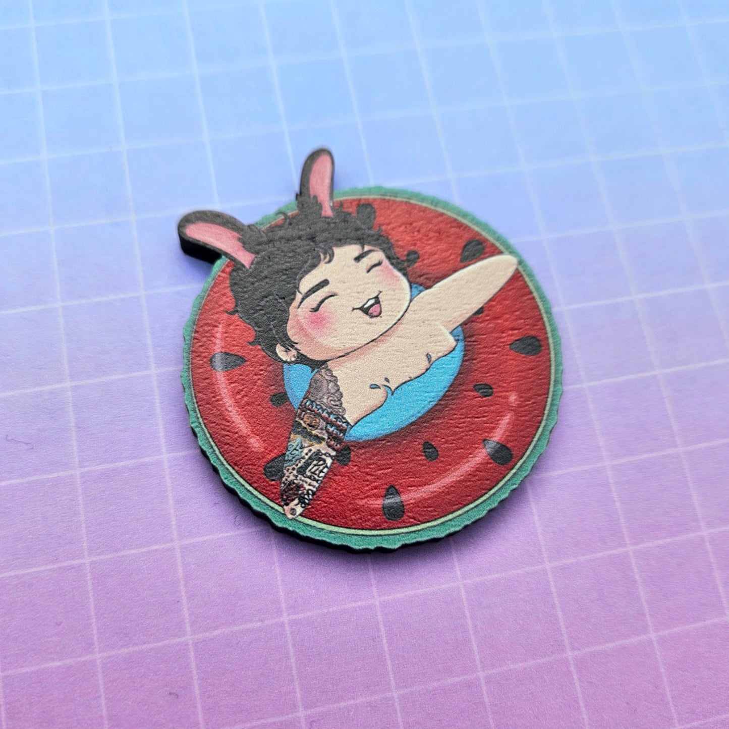 Eco Friendly Wooden 2 Inch Pin - Pool Floaty Kookie Jungkook JK