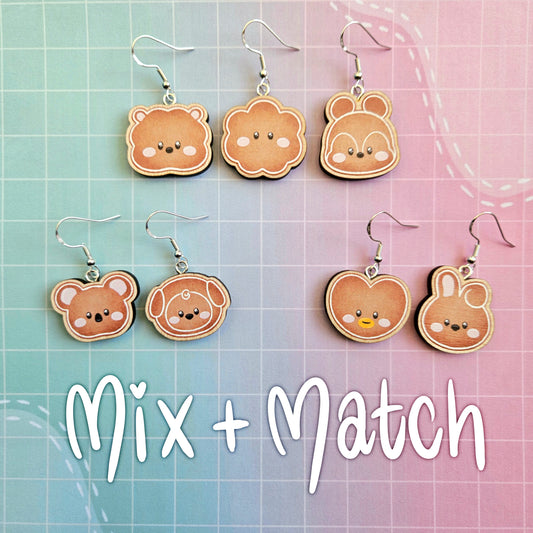 Mix and Match Eco Friendly 1 Inch Wooden Dangle Earrings - Gingerbread Cookies