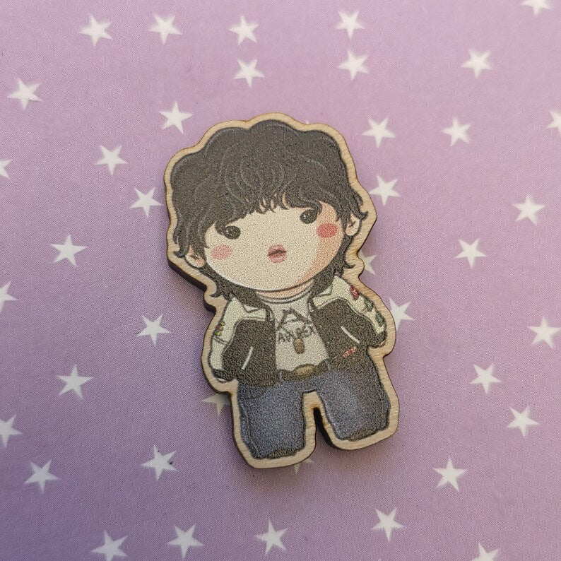 Eco Friendly Wooden 1.5 Inch Pin - Jung Hoseok Hobi Jhope BTS Chibi
