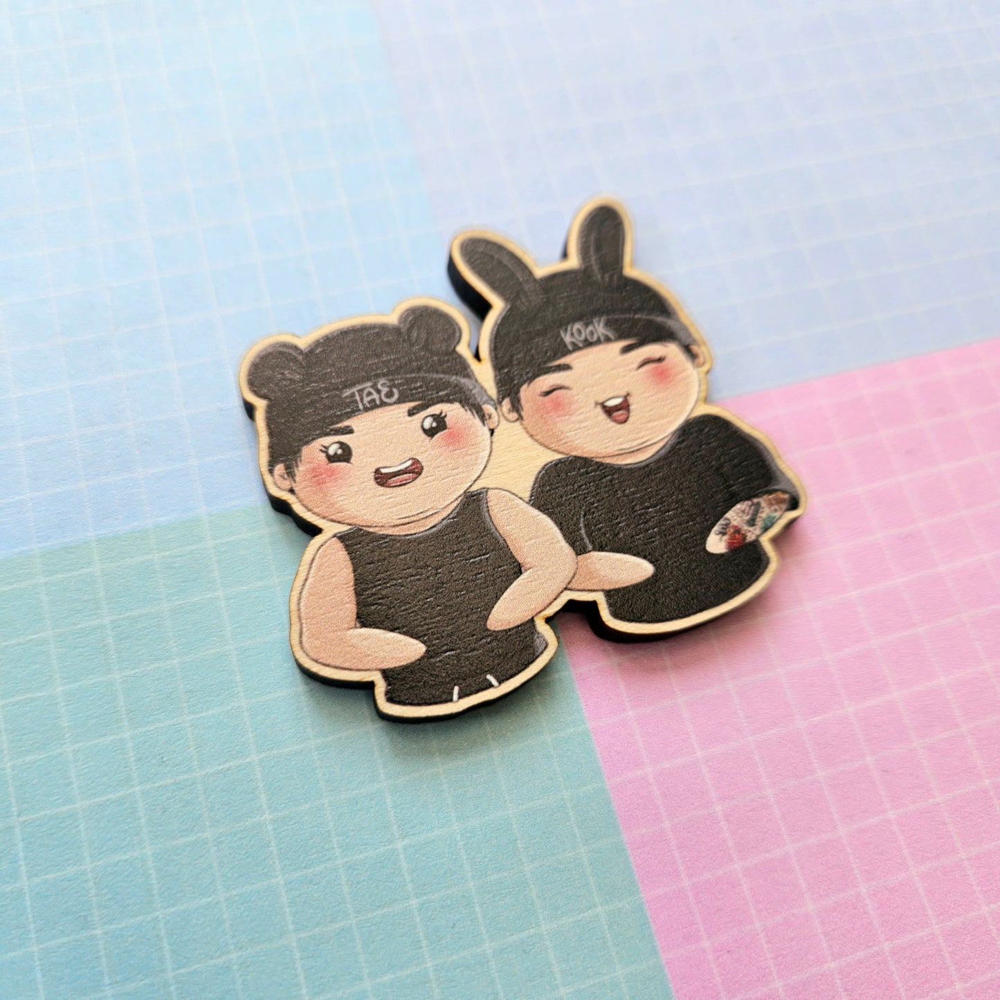 Eco Friendly Wooden 2 Inch Pin - Buff Boys Taekook Jungkook Taehyung