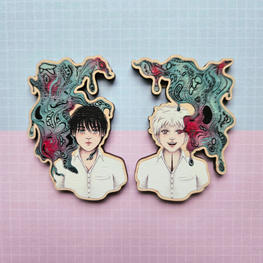 Eco Friendly Wooden 2.5 Inch Pin - Yoshiki and Hikaru