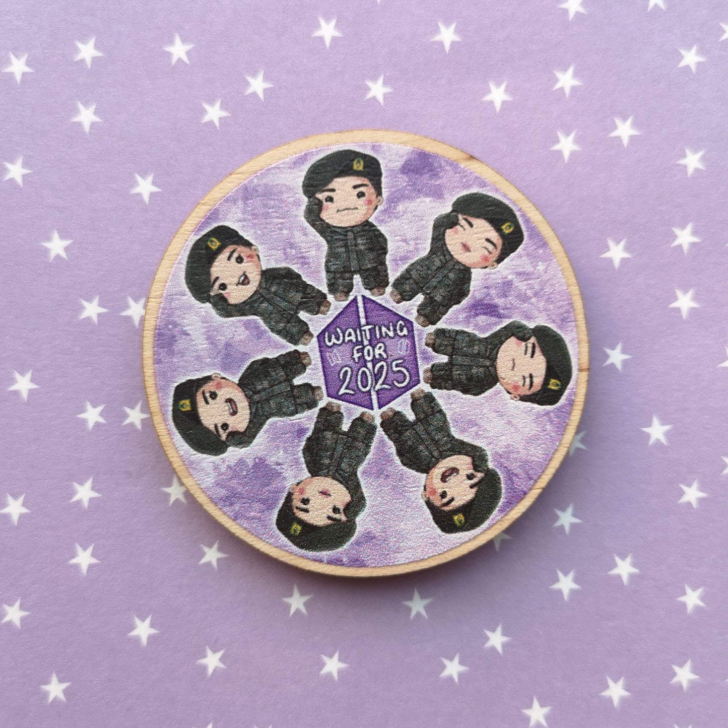 Eco Friendly Wooden 2 Inch Pin - BTS OT7 Military Husbands