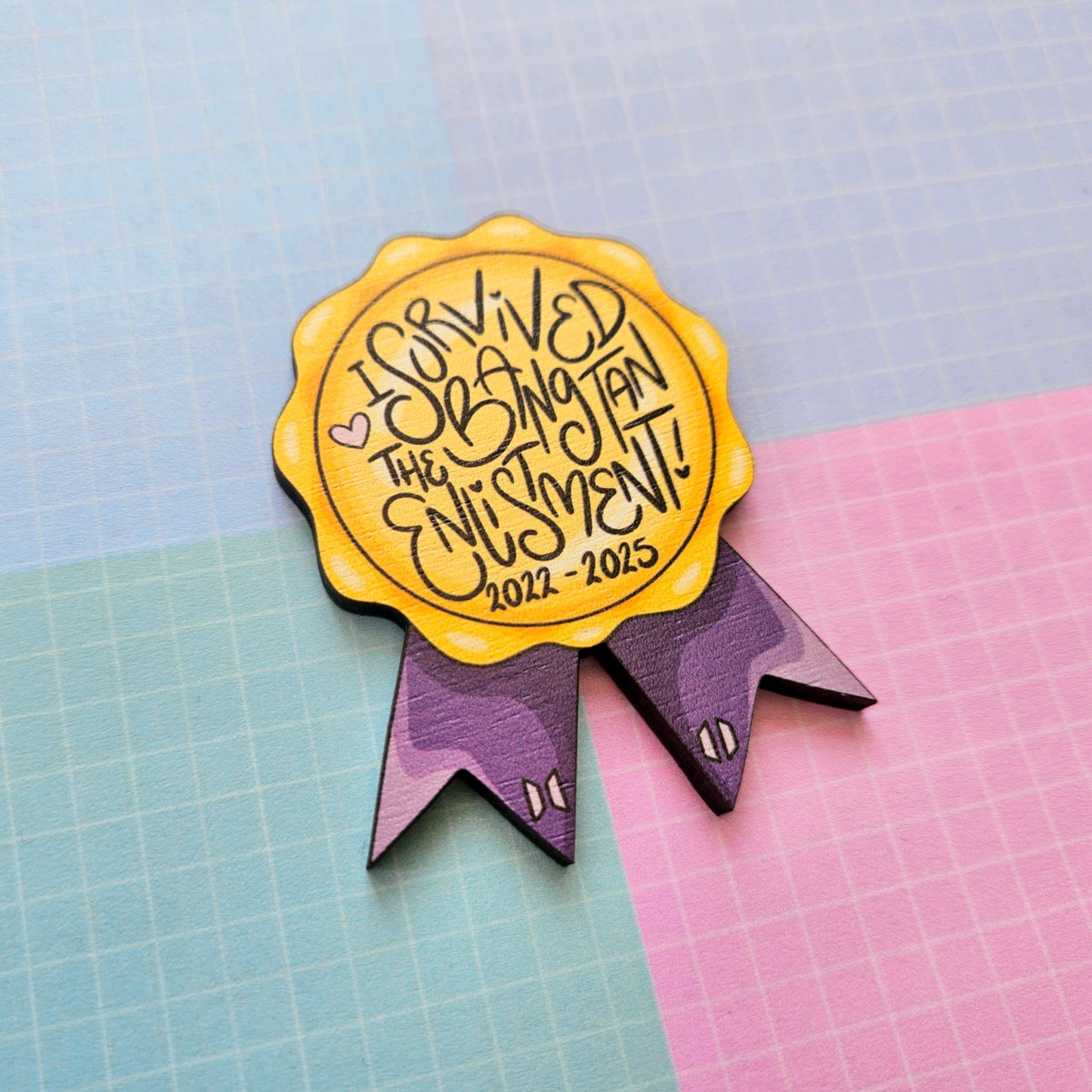 Eco Friendly Wooden 2.5 Inch Pin - BTS OT7 Bangtan Enlistment Medal