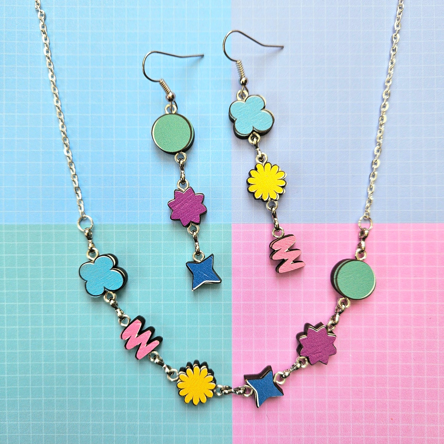 Eco Friendly Wooden Handmade Jewellery Necklace Earrings Bracelet - BTS OT7 PTD Confetti