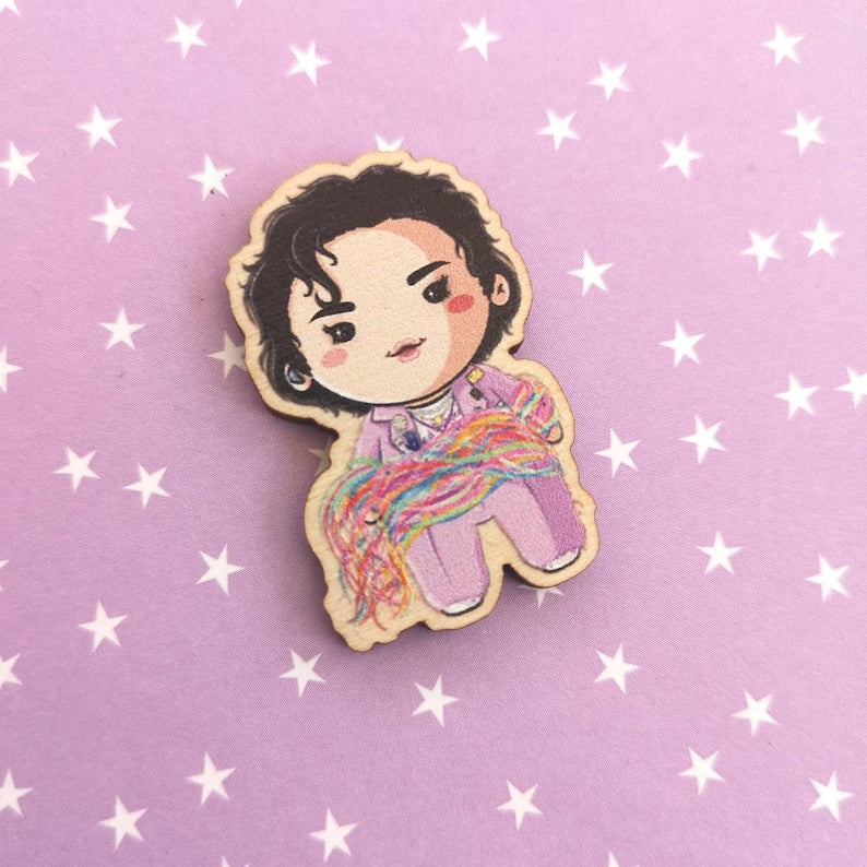 Eco Friendly Wooden 1.5 Inch Pin - Kim Taehyung V BTS Chibi