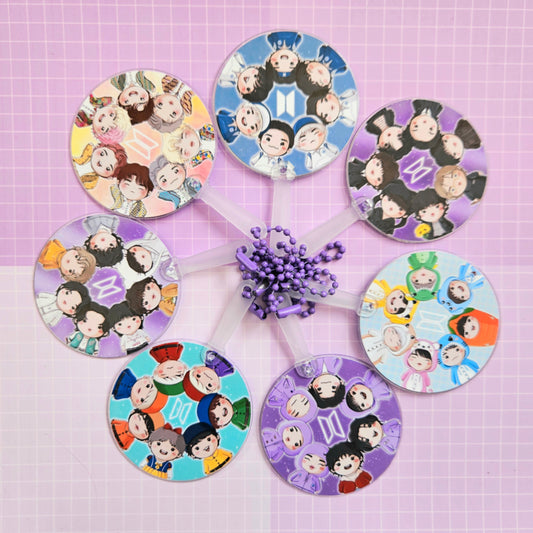 Double Sided Mini Picket Style Keychain - BTS Chibi OT7
