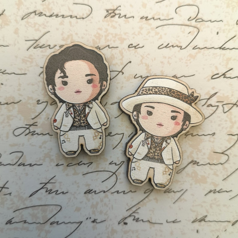 Eco Friendly Wooden 1.5 Inch Pin - Min Yoongi Suga Agust D BTS Chibi