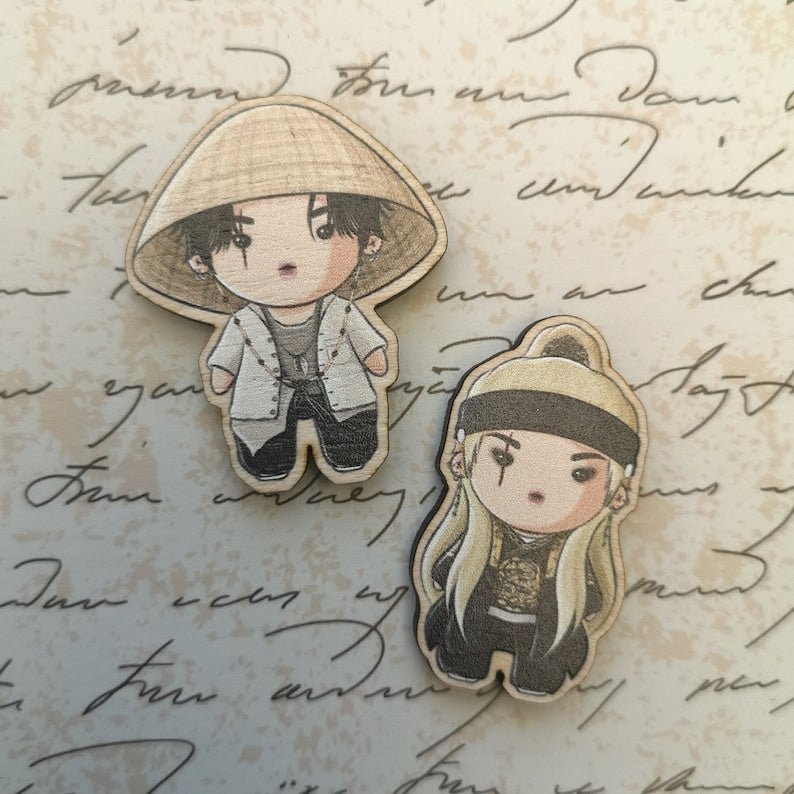 Eco Friendly Wooden 1.5 Inch Pin - Min Yoongi Suga Agust D BTS Chibi