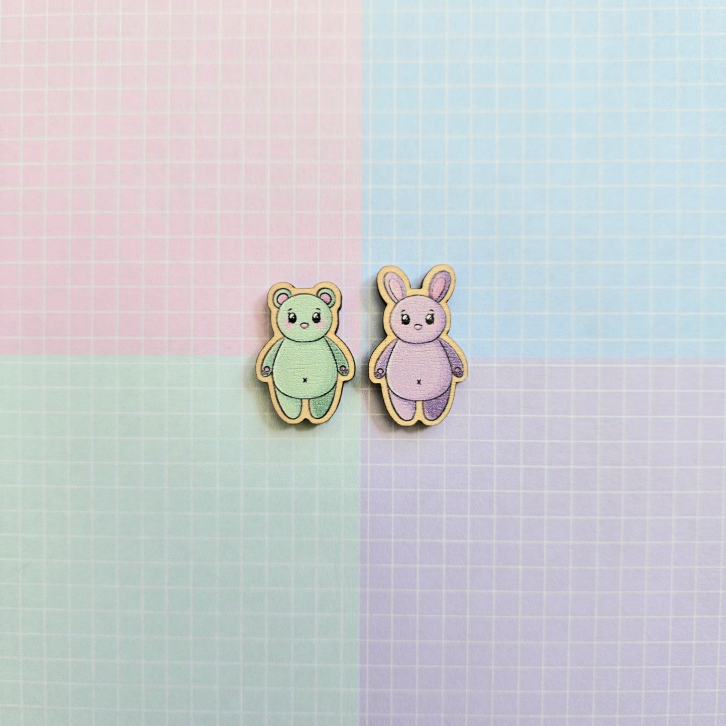 Eco Friendly Wooden 1 Inch Filler Pin - Bunny and Bear Taekook Taehyung and Jungkook