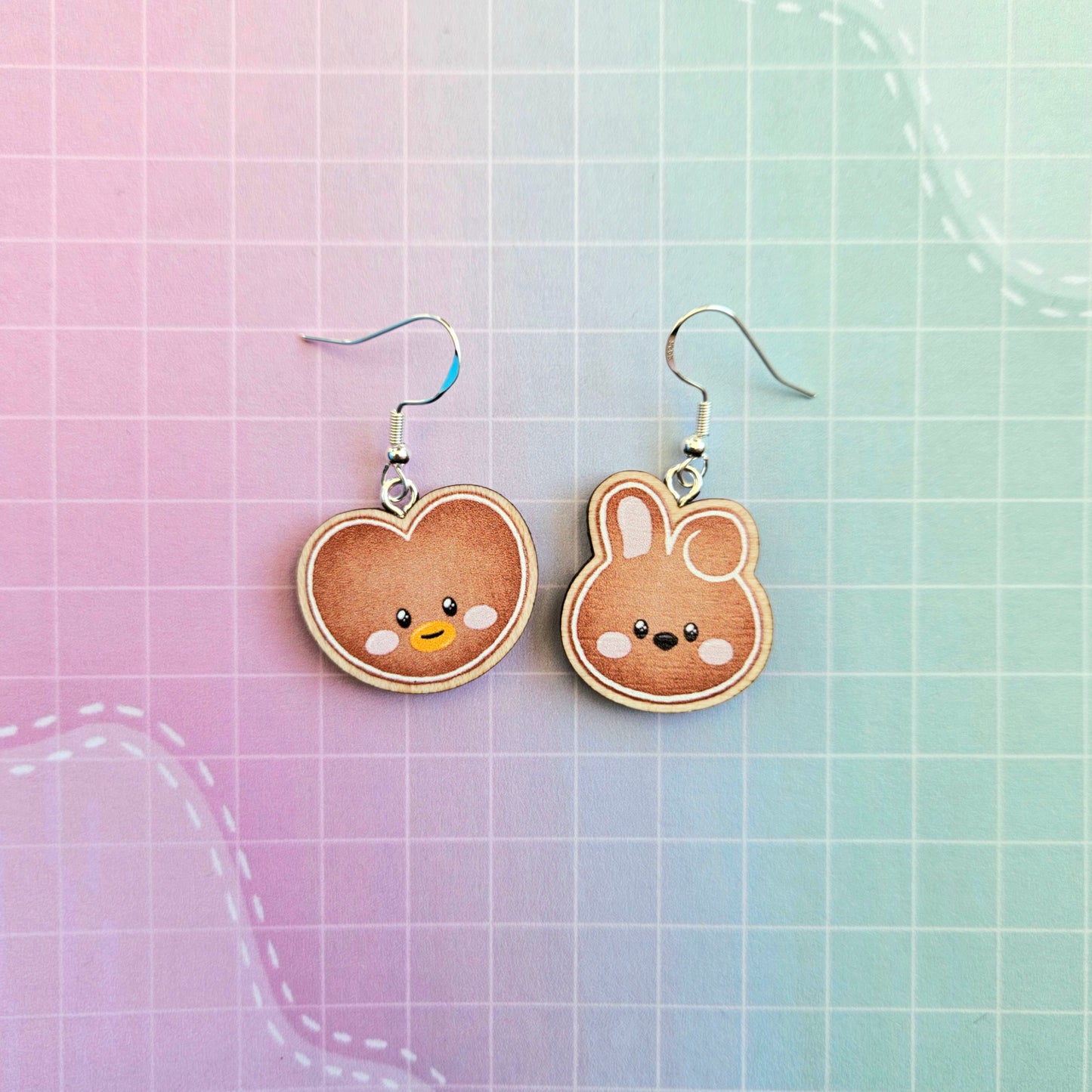 Mix and Match Eco Friendly 1 Inch Wooden Dangle Earrings - Gingerbread Cookies