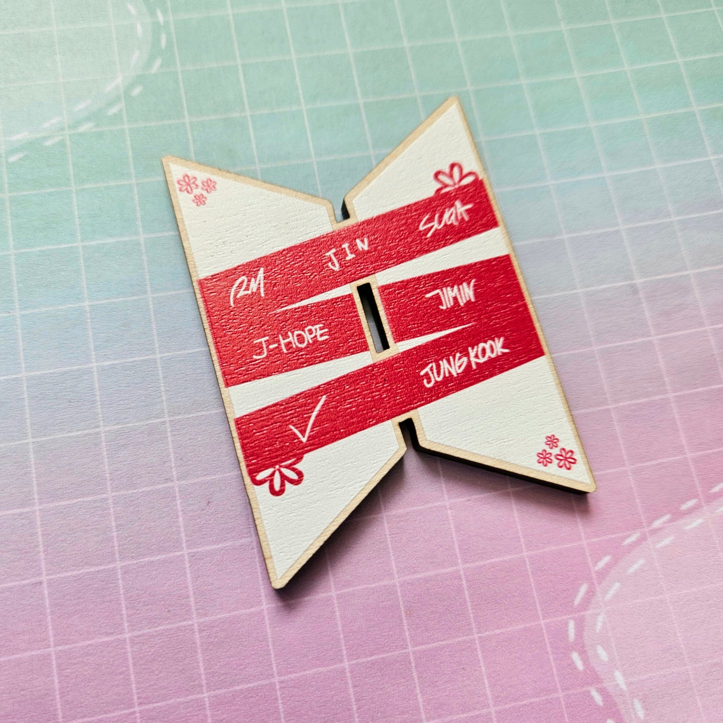 Eco Friendly Wooden 2.5 Inch Pin - BTS OT7 Arirang